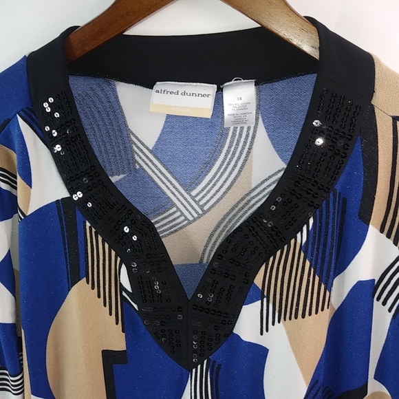 Alfred Dunner 1X Beaded Lapis Gold Top Plus - Picture 2 of 6